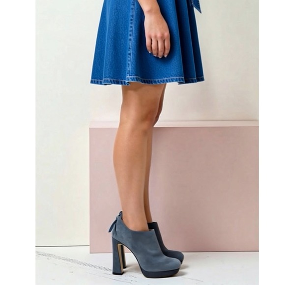 MIU MIU Back Zipper Funky Heel Platform Suede Grey Ankle Booties Shoes 9 Ret$550 - Picture 4 of 16